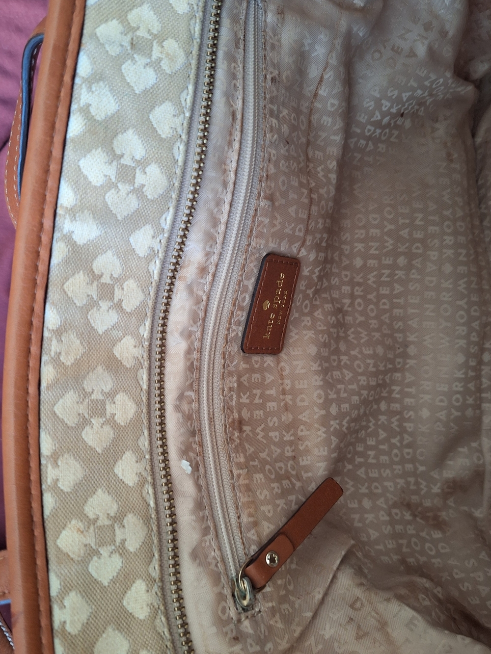 kate spade Beige Tote with Red and Pink Center Stripe - Picture 4 of 5